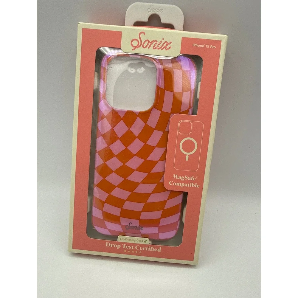 Sonix iPhone 15 Pro Case Unisex One Size Pink Orange New‎ Wavy Checkered MagSafe